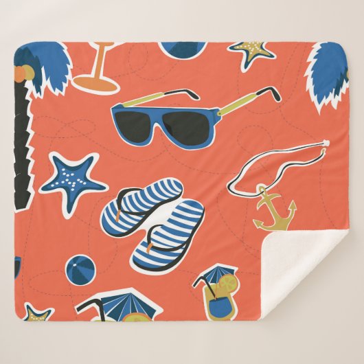 Couverture Sherpa Plage d'été : Relaxant Motif sans couture. (Devant (Horizontal))