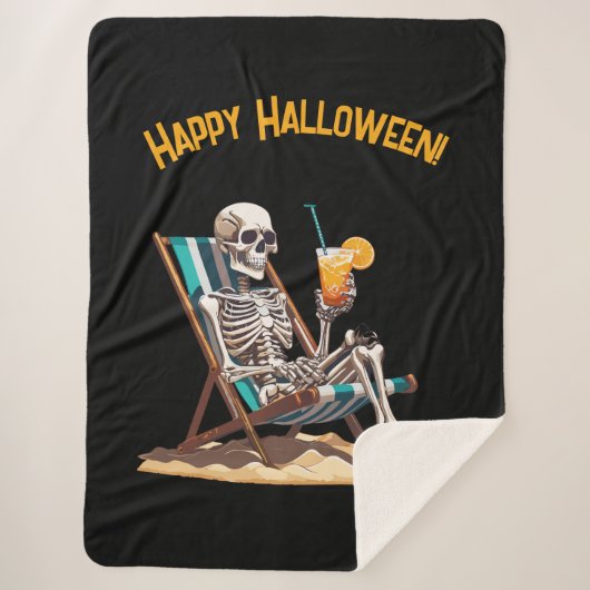 Couverture Sherpa Plage Lounge Squelette Halloween (Devant)