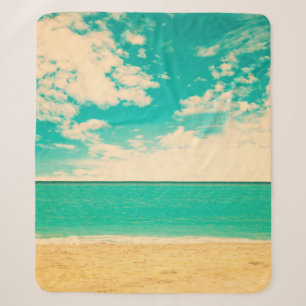 Couverture Sherpa Plage rétro, rétro, poster, photo, arrière - plan