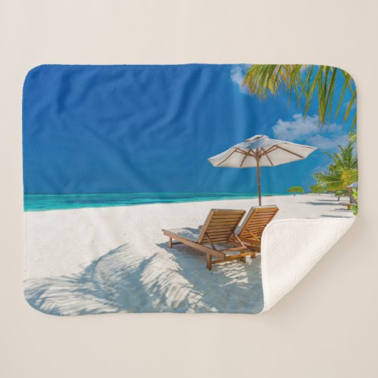 Couverture Sherpa Plages tropicales | Plage de chaises longues Bora (Devant (Horizontal))