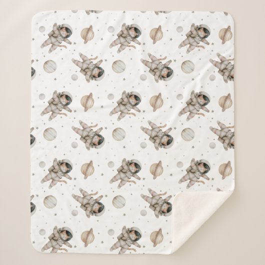 Couverture Sherpa Planètes Boho, étoiles et chat spatial (Devant)