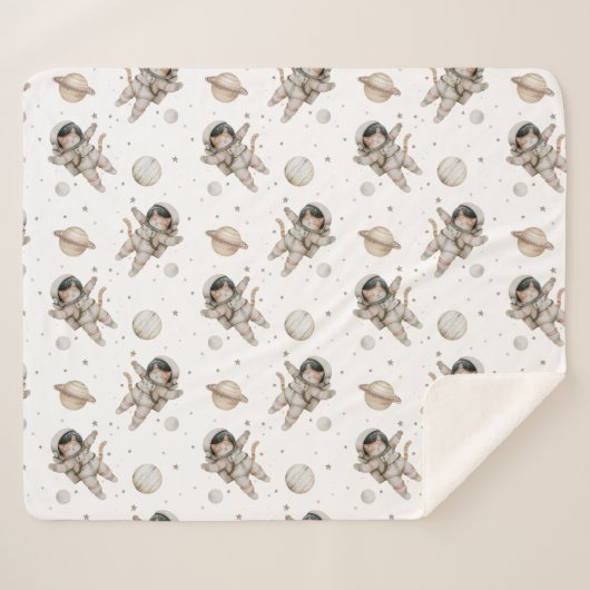 Couverture Sherpa Planètes Boho, étoiles et chat spatial (Devant (Horizontal))