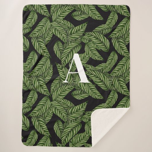 Couverture Sherpa Plante de feuille tropicale moderne Imprimer Monog (Devant)