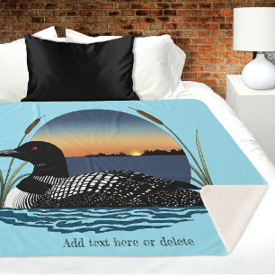 Couverture Sherpa Plongeon commun serein Coucher de soleil Bleu Faun