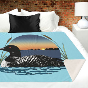 Couverture Sherpa Plongeon commun serein Coucher de soleil Bleu Faun