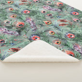 Couverture Sherpa Plumes de paon vert rouge (3/4)