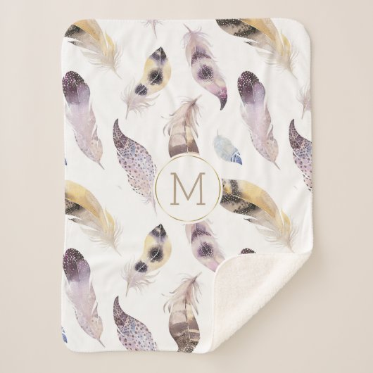 Couverture Sherpa Plumes tribales motif pastel aquarelles (Devant)