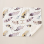 Couverture Sherpa Plumes tribales motif pastel aquarelles (Devant (Horizontal))