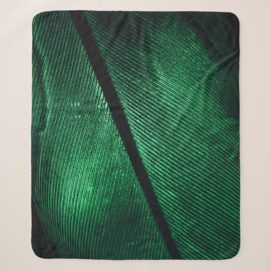 Couverture Sherpa Plumes Vertes, Belle Texture Motif. (Devant)