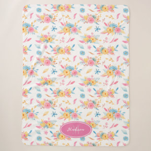 Couverture Sherpa Plutôt rose Motif Floral Monogramme