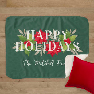 Couverture Sherpa Poinsettia Joyeuses Fêtes Famille Nom