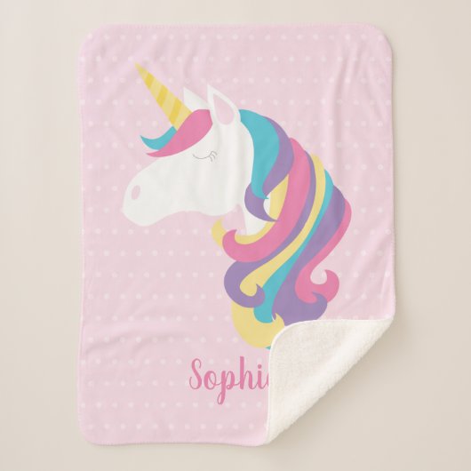 Couverture Sherpa Point de polka mignon de licorne personnalisé (Devant)