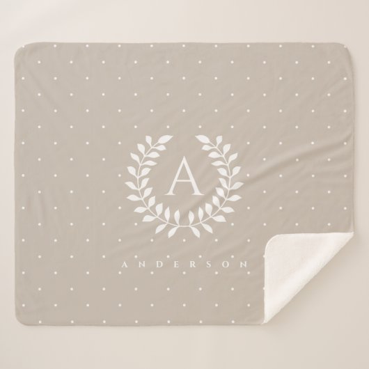 Couverture Sherpa Points blancs sur fond beige frais avec monogramme (Devant (Horizontal))