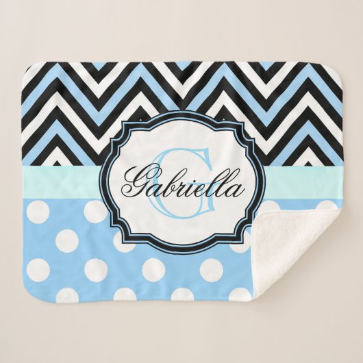 Couverture Sherpa Points Bleus mignons et bandes (Devant (Horizontal))