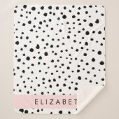 Couverture Sherpa Points dalmatiens, Spots, Noir et Blanc, Votre nom (Devant)