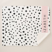 Couverture Sherpa Points dalmatiens, Spots, Noir et Blanc, Votre nom (Devant (Horizontal))