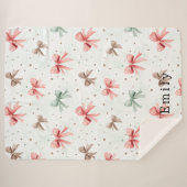 Couverture Sherpa Points et rubans crème de menthe rose (Devant (Horizontal))