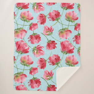 Couverture Sherpa Pois  de fleurs d'aquarelle rouge de Crimson
