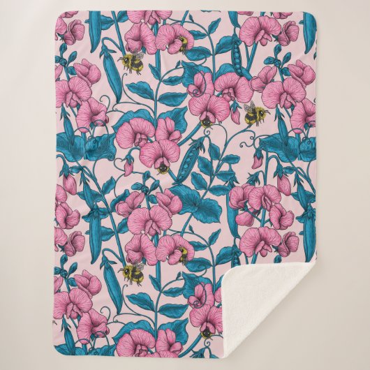Couverture Sherpa Pois doux et bourdons, rose et bleu (Devant)