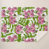 Couverture Sherpa Pois doux et bourdons, rose, vert et blanc (Devant (Horizontal))