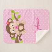 Couverture Sherpa Pois mignon de rose de singe de bébé (Devant (Horizontal))