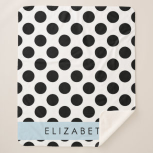 Couverture Sherpa Pois noirs et blancs, pointillés, Votre nom