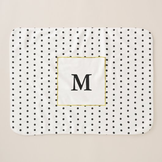 Couverture Sherpa Pois simples d'or blanc et de monogramme noir (Devant (Horizontal))