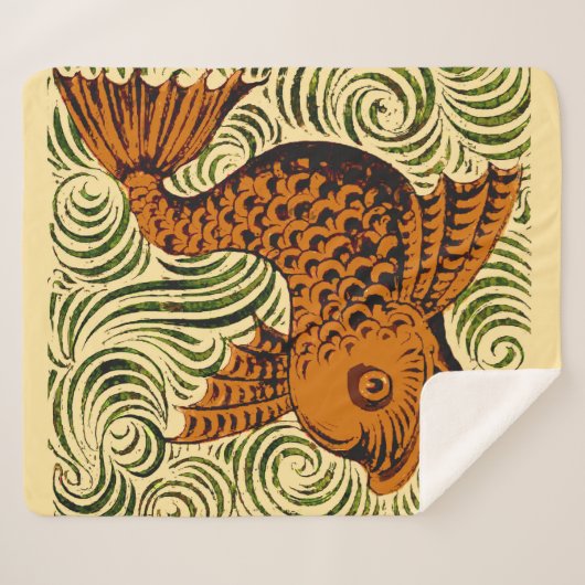 Couverture Sherpa Poisson Antique Carrelage Ancien art (Devant (Horizontal))