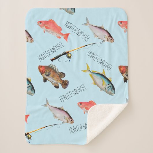 Couverture Sherpa Poisson d'eau salée - Nom du garçon Blanket- Poiss (Devant)
