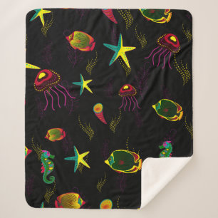 Couverture Sherpa Poisson jaune, noir et marron sans soudure motif. 