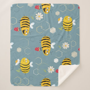 Couverture Sherpa Pollinant Les Abeilles, Flower Garden Scene.