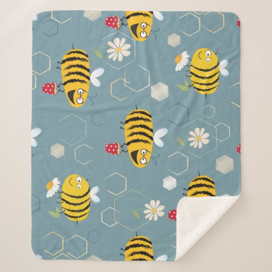 Couverture Sherpa Pollinant Les Abeilles, Flower Garden Scene. (Devant)