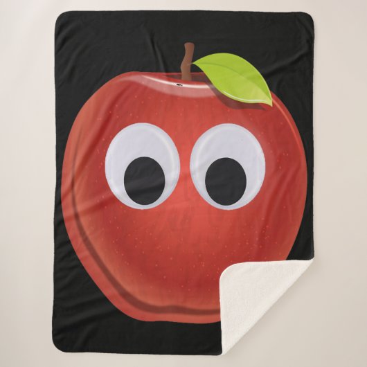 Couverture Sherpa Pomme rouge drôle avec yeux de googly (Devant)