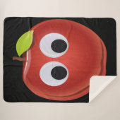 Couverture Sherpa Pomme rouge drôle avec yeux de googly (Devant (Horizontal))