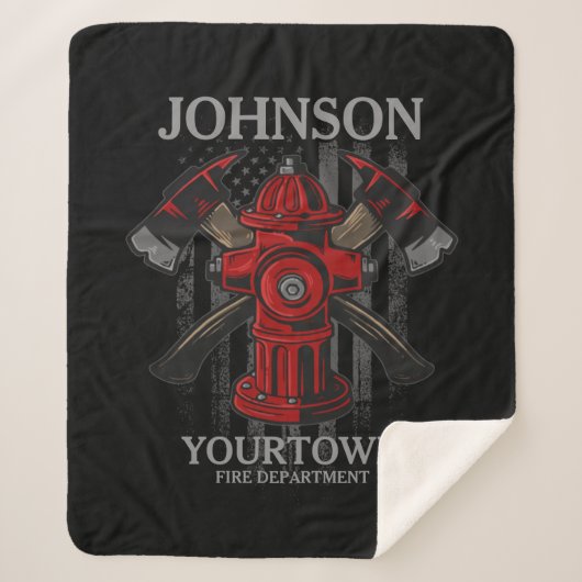Couverture Sherpa Pompier NOM Fire Department Hydrant USA Drapeau (Devant)