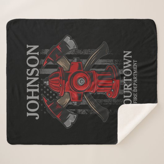 Couverture Sherpa Pompier NOM Fire Department Hydrant USA Drapeau (Devant (Horizontal))
