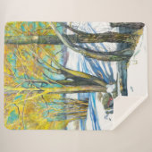 Couverture Sherpa Pont en hiver Peinture aquarelle (Devant (Horizontal))