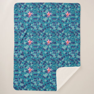 Couverture Sherpa Pool party blues rose fleur flottante couleur pop