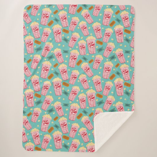 Couverture Sherpa Popcorn Motif Movie Théâtre de nuit Fun Turquoise (Devant)