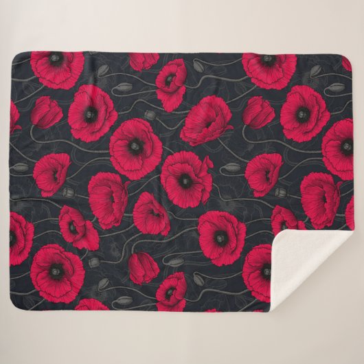 Couverture Sherpa Poppies rouges (Devant (Horizontal))