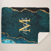 Couverture Sherpa Porte en marbre bleu turquoise et or (Devant (Horizontal))