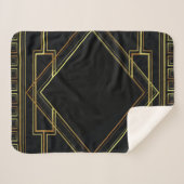 Couverture Sherpa portes de motif géométrique noir et or art déco (Devant (Horizontal))