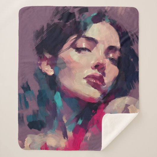 Couverture Sherpa Portrait abstrait aux traits néon (Devant)
