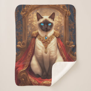 Couverture Sherpa Portrait de chat siamois royal majestueux