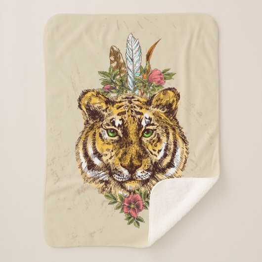 Couverture Sherpa Portrait de style de Boho de tigre (Devant)