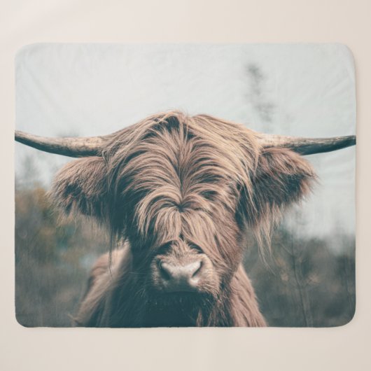 Couverture Sherpa Portrait de vache Highland (Devant (Horizontal))