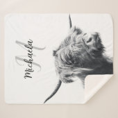 Couverture Sherpa Portrait de vache Highland premier monogramme noir (Devant (Horizontal))