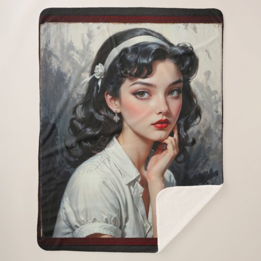 Couverture Sherpa Portrait inspiré par Retro d'une jeune femme réflé (Devant)