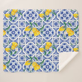 Couverture Sherpa Portuguese tiles,lemons,fruits,summer art (Devant (Horizontal))