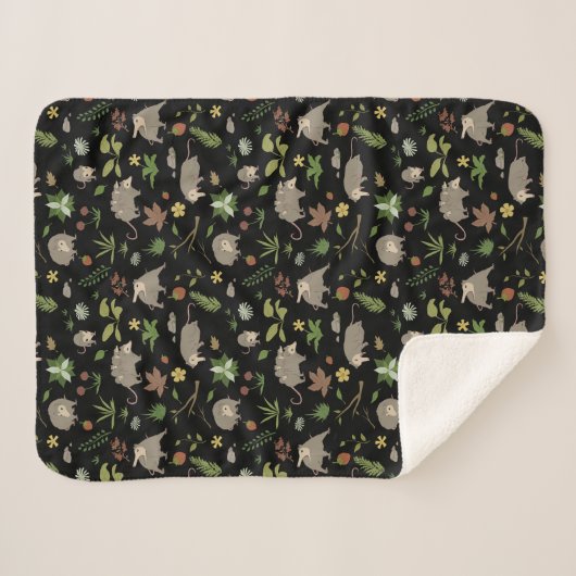 Couverture Sherpa Possum dans un champ de Berry en noir (Devant (Horizontal))